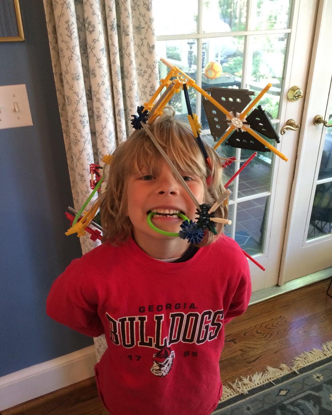 Easter headdress made from Grams’s stash of K’nex