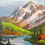 vintage mountain painting part b